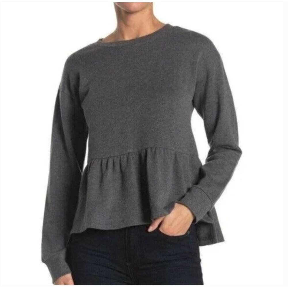 14th & Union Gray Peplum Hem Crew Neck Sweatshirt XS NWT Long Sleeve Soft Knit